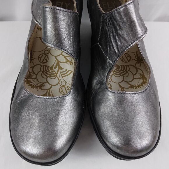 Fly London Gunmetal Gray Pewter Yasi Wedge Mary Jane Style Shoes 40 US 9 9.5 - Picture 5 of 13